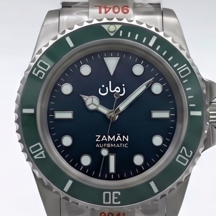Automatic 001 with a green bezel (stand-in render)
