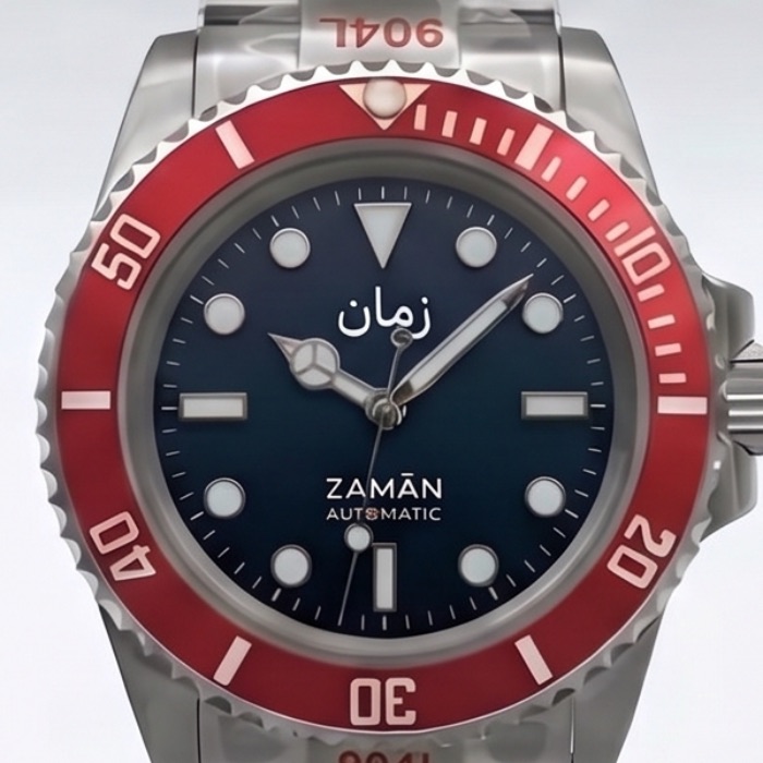 Automatic 001 with a red bezel (stand-in render)
